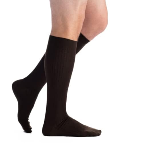 Image of EvoNation Men's Classic Ribbed Knee High 8-15 mmHg Gentle Compression Socks | Comfortable support for long days, with a roomy balloon toe, soft nonbinding welt and secure stay-up fit for work and travel.