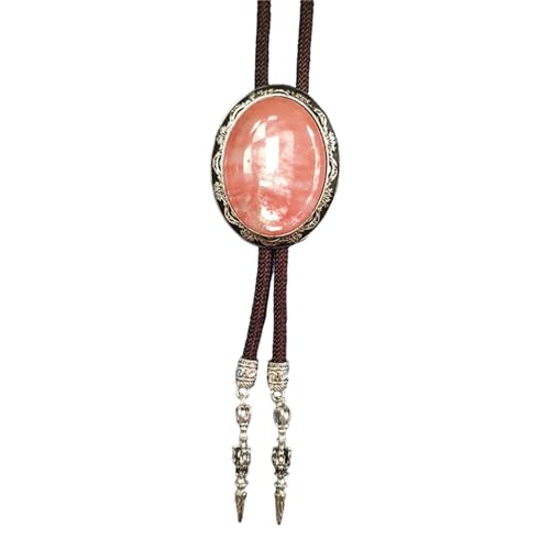 [�����n�V��] Western Vintage Bolotie Necktie Braided Rope Adjustable Necklace with Oval Shape Stone Pendant Jewelry Neckwear Chain Me