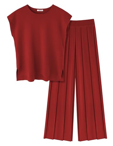 Ekouaer Lounge Sets for Women Two Piece Outfits Knit Cap Sleeve T...