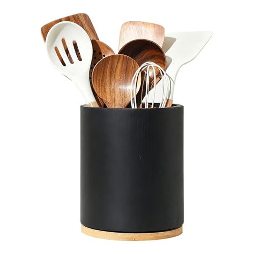 調理器具ホルダー,360度回転式食器スタンド,木製収納ラック スプーン フォーク 調理器具 - カトラリー キッチンカウンター収納