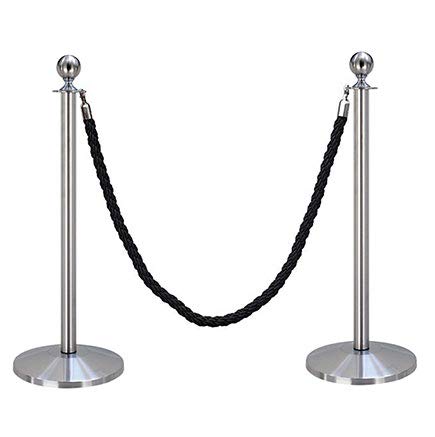 2 postes Flexibarrier y barrera de cuerda, tapa de bola básica (plata)