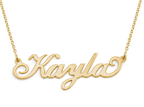 MyNameNecklace Women's Small Necklace - Small Carrie Pendant - Custom Jewelry (18, 10K Yellow Gold)