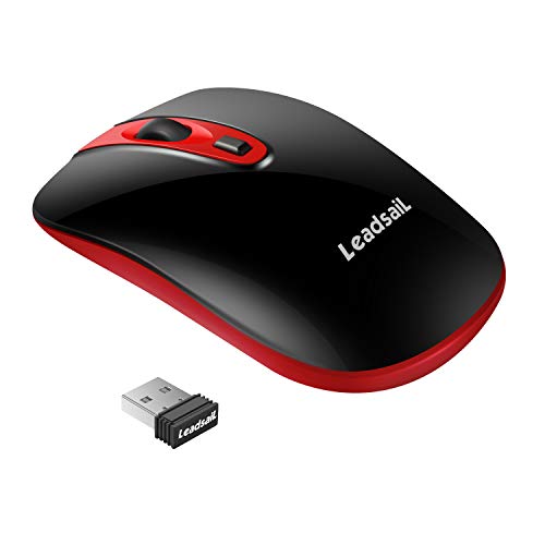 LeadsaiL - Ratón USB silencioso para PC portátil inalámbrico de 2,4 G para Ratones ópticos sin Ruido y Ahorro de energía, 1600 dpi con 3 Niveles Ajustables para Windows 8/10/XP/Mac/Macbook Air/Linux
