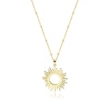 CANEVINKA 18k Gold Plated Flat High Polish Sun Hoop Pendant Beads Station Necklace Flake Gold Sunshine Pendant Satellite Chain Necklace for Women