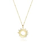 CANEVINKA 18k Gold Plated Flat High Polish Sun Hoop Pendant Beads Station Necklace Flake Gold Sunshine Pendant Satellite Chain Necklace for Women