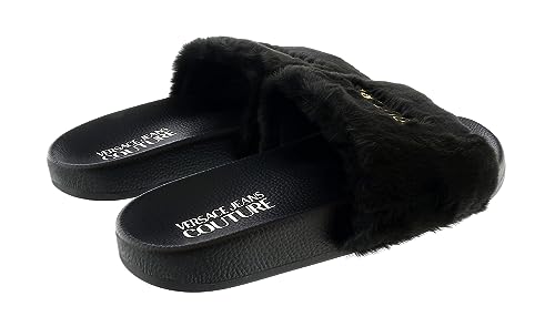 VERSACE JEANS COUTURE Black Faux Fur Signature Slides-3