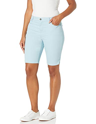 Gloria Vanderbilt Women's Plus Size Mid Rise Belted Jean Bermuda Short, Cascade Blue, 22W