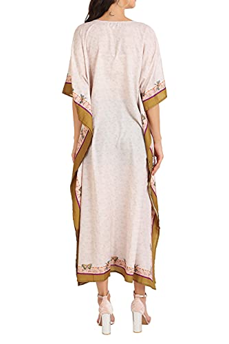 Image of Miss Lavish London Kaftan Dresses for Women Plus Size Long Batwing Sleeve Caftans, V Neck Moo Moo Printed Beach Cover Up Maxi Beach Dress, Bathing Suit Cover-Up Loungewear
