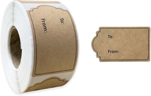 300pcs/Roll Natural Brown Gift Tag Stickers 1x2Present Labels Name Tag Label Stickers for Weddings Present Gift Wrapping Cards All-Purpose Labels