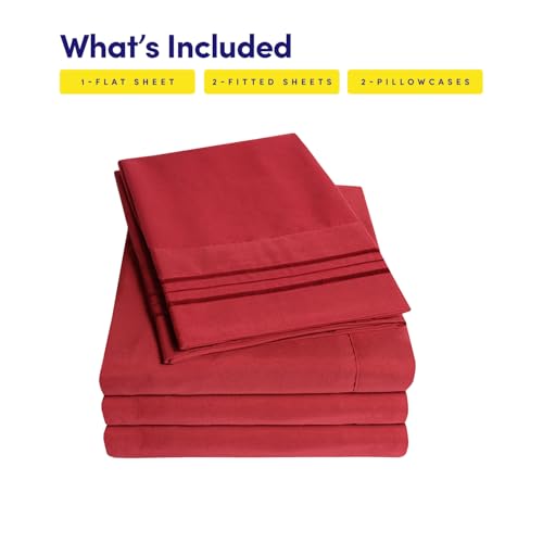Image of 1500 Supreme Collection Extra Soft Split King Sheets Set, Red - Luxury Bed Sheets Set with Deep Pocket Wrinkle Free Bedding, Over 40 Colors, Split King Size, Red