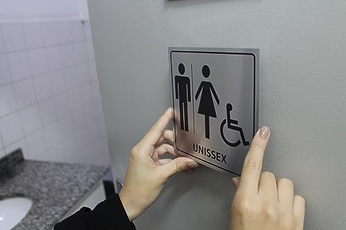 Placa de Sinalização para Banheiro Cadeirante Unissex - Alumínio 15x15cm Afixgraf