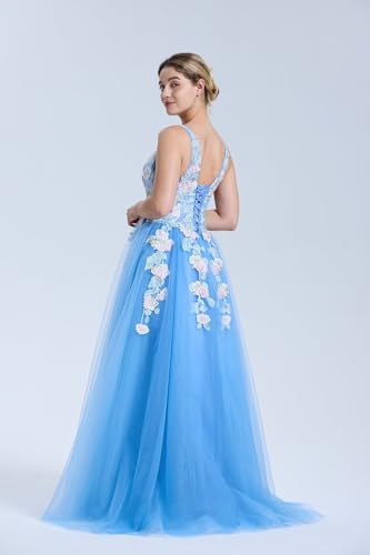 Tulle Prom Dresses V Neck Wedding Dresses Floral Embroidery Applique Quinceanera Dresses2