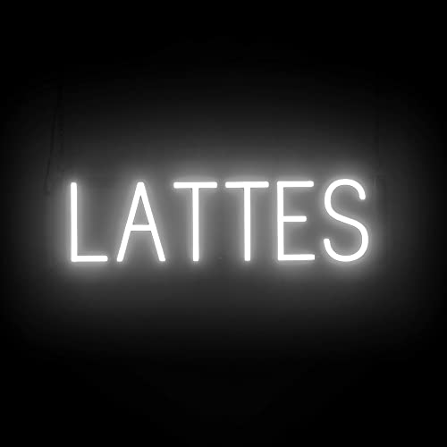 Image of SpellBrite LED Neon LATTES Sign for Business - White, 24 inch x 6 inch | Ultra-Bright Click-Together Signage for Cafes, with Visibility from 500 Feet - 8 Animations, 6 Brightness Settings