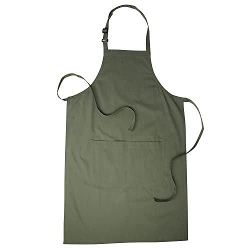 Bronta Mill Plain Unisex Chef Work DIY Apron with Twin Pockets - Olive