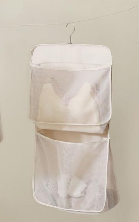 Toski ゼット吊り下げ収納 ウォールポケット 2個セット 下着 靴下 ネクタイ 衣類収納 フック付き 2段 ベージュ