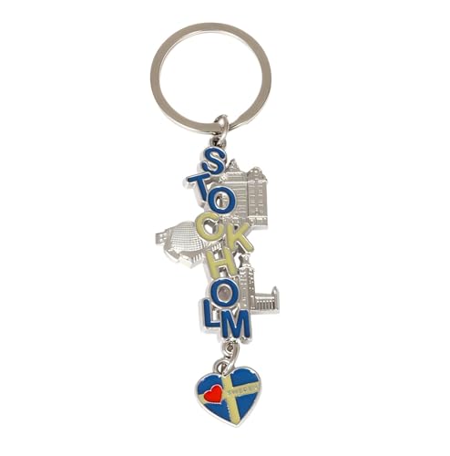 Gmbkouo Chaveiro de lembrança de Estocolmo Suécia, chaveiro de coração com bandeira sueca, presente de viagem nórdica, chaveiro de referência de Estocolmo, Prata, tamanho �nico