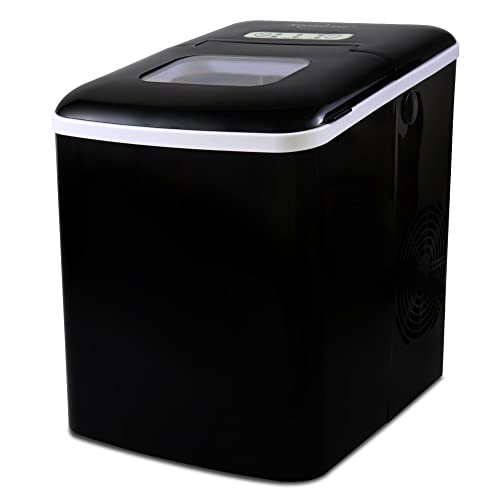 Koolatron Ice Makers Countertop Portable Ice Machine 2 sizes Bullet Ice Cubes Ready in 6 Mins 26.5lbs/Day Digital Controls LED Indicators for Parties/Home/Office/Bar Ice Scoop and Basket, Black