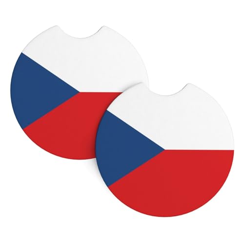 Lot de 2 sous-verres imprimés drapeau de la République tchèque, tapis décoratifs intégrés, adaptés aux porte-gobelets de voiture