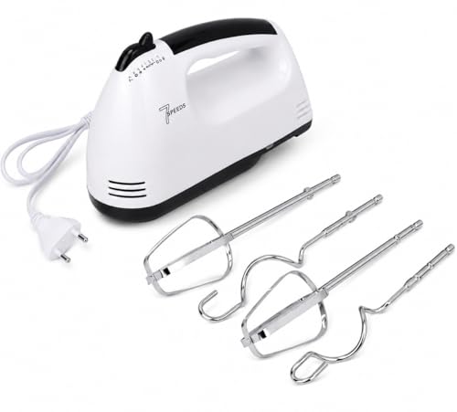 Image of Electric Hand Mixer for Kitchen - Handheld Cake Blender with 4 Stainless Steel Attachments, Beaters & Dough Hooks for Whipping Cream, Baking & Mixing (Pack of 1)