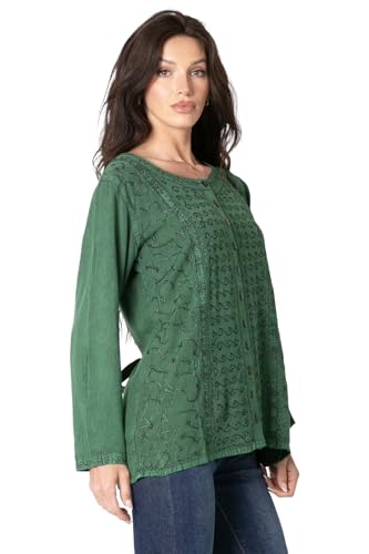 Image of Sakkas Fedella Deep Scoop Neck Long Sleeve Blouse Top with Adjustable Back Straps