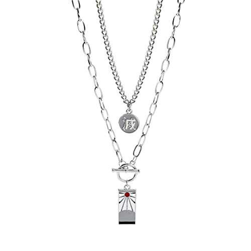 Anime Demon Tanjiro Pendant Necklace - Kimetsu Noyaiba Necklace Hip Hop Style Cosplay Jewelry for Women Men (Double layered)