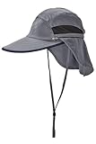 Coolibar UPF 50+ Men's Convertible Fishing Cap - Sun Protective (Large/X-Large- Carbon/Black)