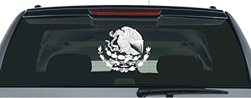 Image of 1 pcs Mexican Eagle Car Window Sticker Shield Emblem, 8 Inches - Calcomania Escudo Mexicano Aguila, White Vinyl, Weatherproof Decal for Car Bumper, Window, Truck