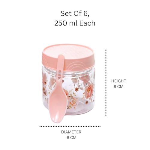 Image of 250 ml Set of 6 -Plastic Airtight Small Storage Container Boxes and Jar Kitchen Set - BPA-Free, Stackable Pantry Organizers for Kitchen Storage, Spices, Dry Fruits, Pulses (Pink)