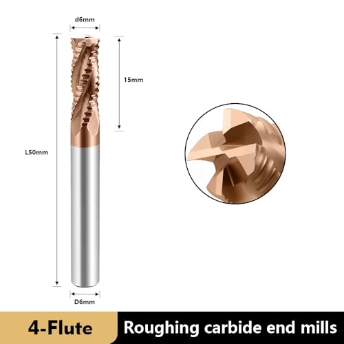 Image of Carbide Roughing End Mills - 4 Flute TISIN Coated,for Milling Alloy Steels, Hardened Steel,Metal.1 Pcs D6x50mm