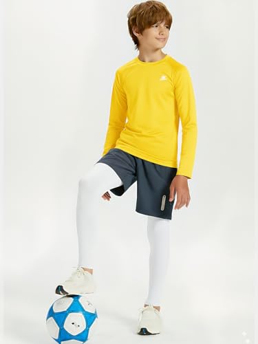 Image of DEVOROPA Youth Boys Compression Shirt Long /Short Sleeve Football Baseball Undershirt Quick Dry Kids Sports Baselayer Crewneck