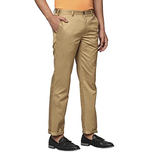 Image of Park Avenue Men's Pure Cotton Solid Pattern Super Slim Fit Flat Front Formal Chinos