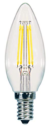 24 Pack Satco S9960 5.5 Watt Dimmable Clear 2700K Warm White LED C11 Light Bulb - Candelabra Base (60w Equivalent)
