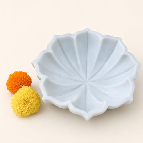 Image of Marble Urli Bowl for Home Decor | Handcrafted Floating Bowl, Decorative Centerpiece for Living Room Table, Luxury Stone Urli Dish, Pooja Decor & Festive Gift Item (Lotus /6 Inch)