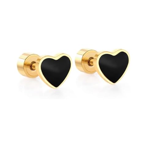 Black Enamel Heart Stud Earrings for Sensitive Ears Cover