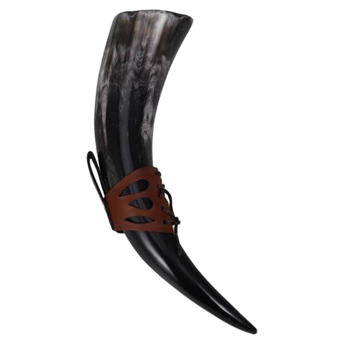 Amosfun Cáliz de Estilo Vikingo 30-35 CM en Cuerno Natural para Cerveza y Hidromiel, Jarra Medieval Cinturón de Poliuretano, Adecuado para Fiestas y Decoración Escandinava Color Aleatorio