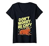 donna capibara don't worry be capy capy capibara amante roditori maglietta con collo a v