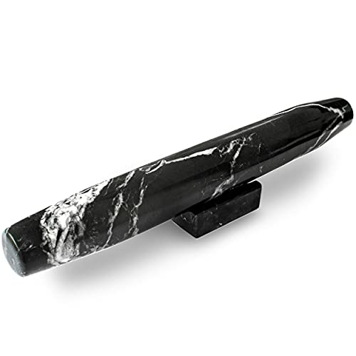 Marble Rolling Pin with Cradle (14 Inches) - Black Marble French Rolling Pin - Marble Rolling Pins for Baking - Rolling Pin Marble - Black Marble Rolling Pin for Baking Pizza Dough, Pie & Cookies
