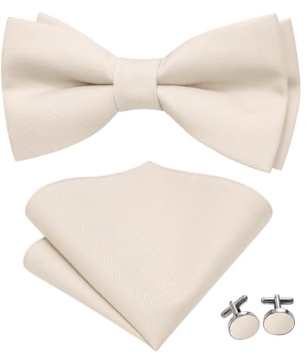Image of Hi-Tie Bow Ties for Men Pre-Tied Pocket Square with Cufflinks Mens Bowtie Sets for Wedding Formal Party