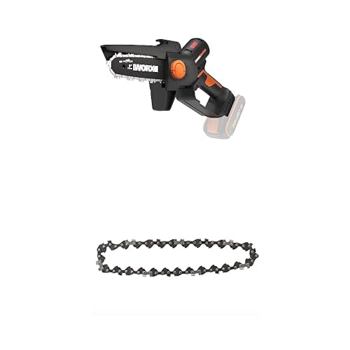 PACK WORX Élagueuse mini tronçonneuse sans fil 20V WG325E.9 + 3 chaînes de rechange, brushless, guide 12 cm, coupe 10 cm, pour élagage, taille, ébranchage, tronçonnage, sans batterie ni chargeur