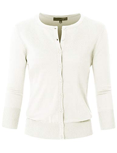 Image of Women's 3 /4 Sleeve Crew Neck Button Down Stretch Knit Cardigan Sweater (S-3XL)