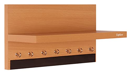 Image of Captiver Engineered Wood Wall Mounted Key Holder with Storage Shelf Racks Stands (7 Hooks, Matte Beech) V Office Kitchen Chain Ring Keys Decorative Home Decor Stylish Keyholders Organizer