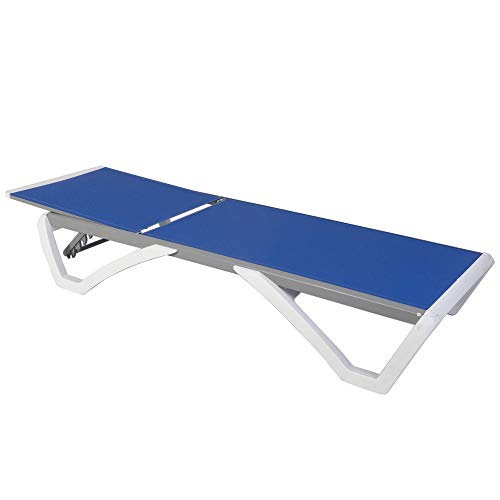 Kozyard Alan Full Flat Alumium And Polypropylene Resin Legs Patio Reclinging Adustable Chaise Lounge With Sunbathing Textilence, 5 Adjustable Position (Blue Textilence W/O Table) #TOP2