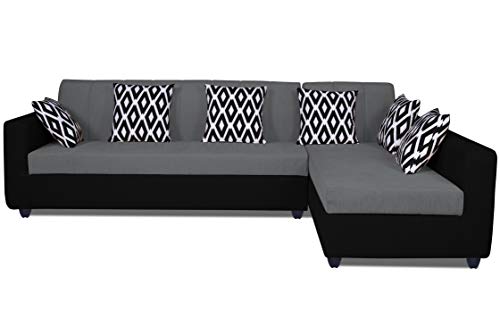 Image of Adorn India Rio Highback L Shape 5 Seater coner Sofa Set (Grey & Black)(3 Year Warranty)