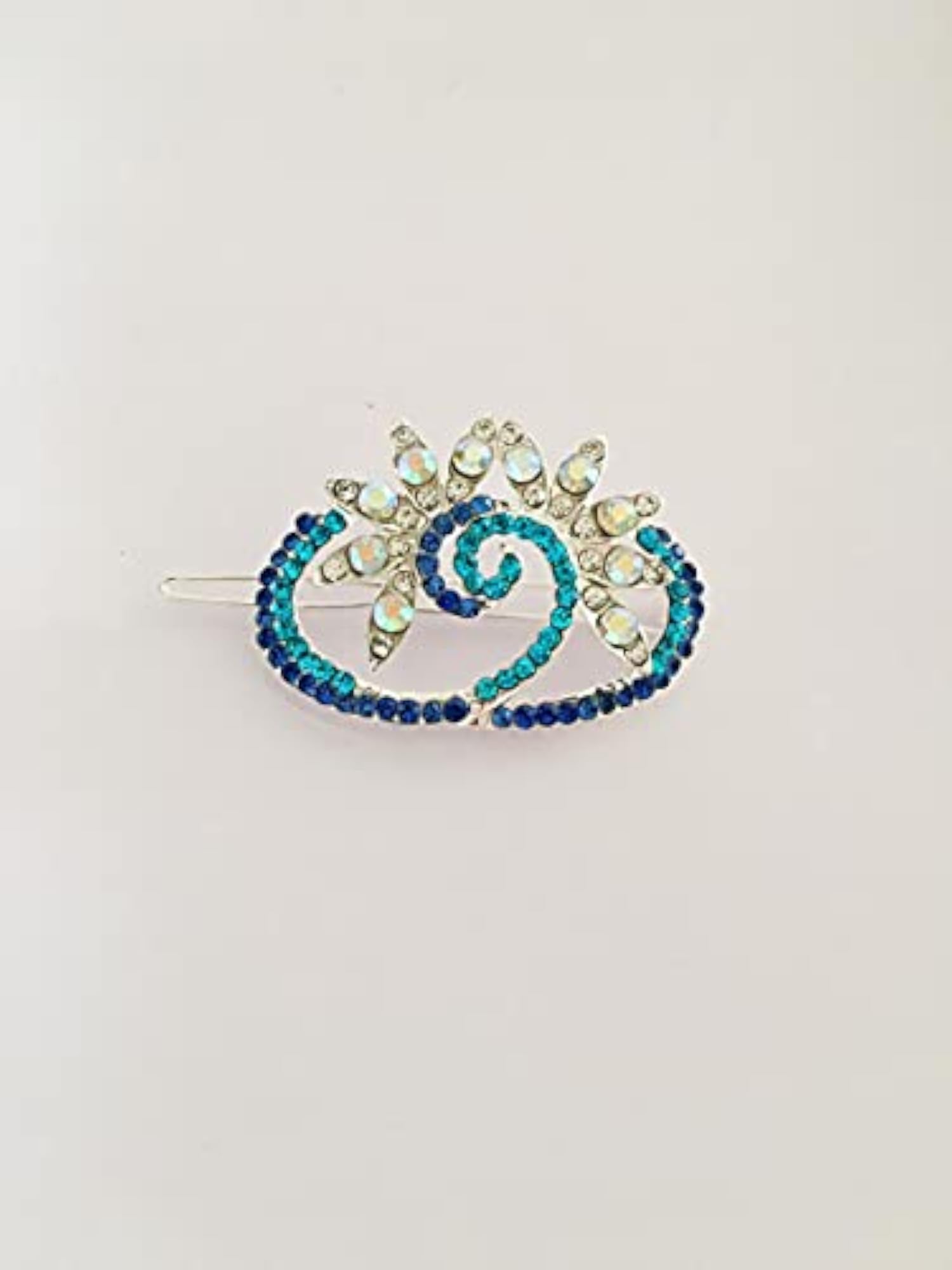 Stylish Small Center Hair Clip with White and Blue Stones