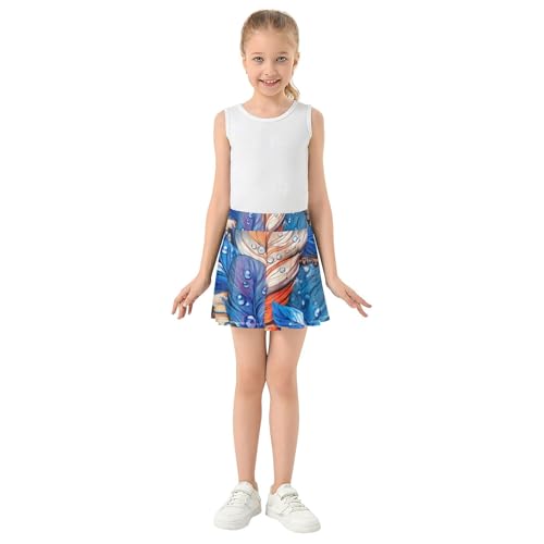 Athletic Shorts Girls Skorts Blue Watercolor Feathers Droplet Tennis Skirts Toddler Kid Teen Butterfly Skirt 3t3