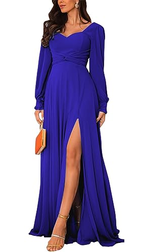 YRGERATON Long Sleeve Prom Bridesmaid Dresses with Slit Long A Line Chiffon Formal Evening Bridesmaid Party Gow