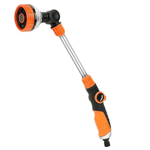 AOOWU Watering Lance Extended Hose Pipe Spray Gun with 8 Modes 180 Rotating Long Garden Hose Gun Watering Wand for Hanging Basket Watering Lawn Watering Car Washing Pet Shower
