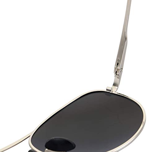 Macro Giant Classic Drop Shape Sunglasses, Silver Frame, Mirror Blue Lens, Polarized, 100% UV Protection, UV 400, Military Style, Al-Mg4