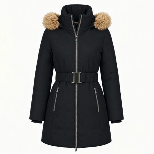 Womens Long Puffer Jacket Adjustable Waist Puffer Coat with Detachable Hood - image 5