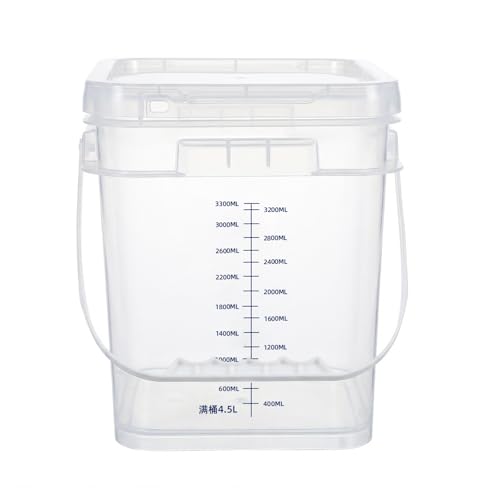 Image of ASEVAT 2 PCS 1 Gallon Clear Square Food Grade Bucket with Graduated Markings & Lid, Heavy-Duty Plastic Pail with Comfort Grip Handle for Food Storage & Cleaning